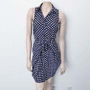 [Michael Michael Kors] Blue Ikat Print Sleeveless Knot Tie Mini Shirt Dress Sz 0